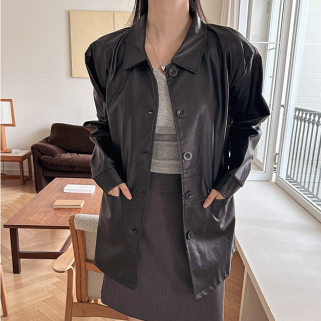 D144-3 모딜코 빅사이즈여성 인조 레더 마이자켓 44-110