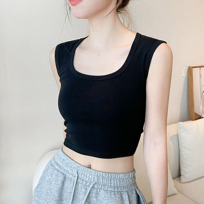 cammello 부유방 커버 스퀘어넥 쫀쫀 크롭 면 나시 빅사이즈 민소매나시