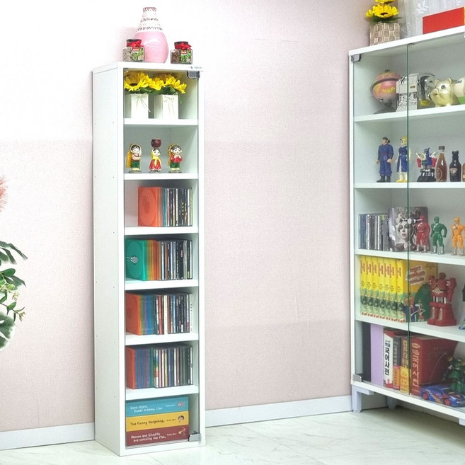 드림퍼니처 베스트1200 유리문 깊이19cm 7단 cd 장식장 피규어 진열장 소품 정리함 다용도 수납장 코너장 틈새장 코너장, 베스트1200 유리문깊이19cm가로30cm7단 화이트