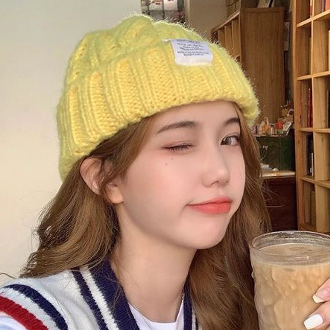 미즈코스 꽈배기 패치 니트 롱비니 모자 뜨개 비니 도톰 골지