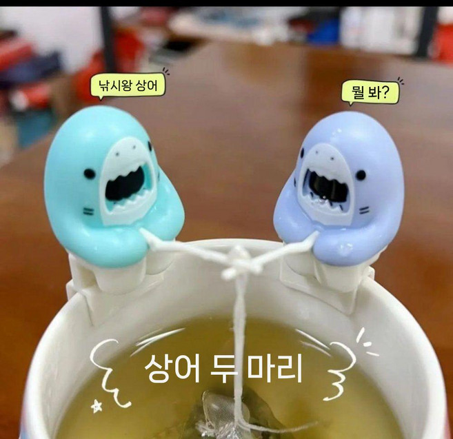 상어 귀여운 낚시대 티백걸이 실리콘 차거름망 티인퓨저 하늘색소형, 소라+형광블루