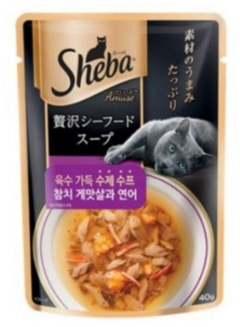 쉬바 1세 이상 고양이 수제 수프 간식, 혼합맛(게맛살/연어), 40g, 12개