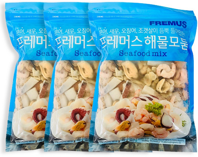 맛꾼 간편한 해물모듬 대용량 800g (오징어 새우살 문어 바지락 홍합), 3개
