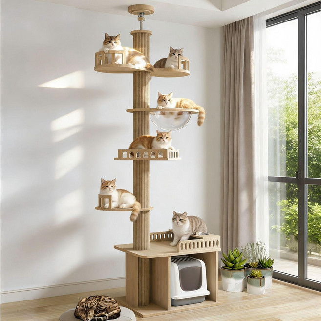 AP마켓 문걸이캣타워 놀이터 고양이벽캣타워 캣타워, 1개, 가족 행복 둥지 B 전망대 사각 플랫폼 원형 난간 고양