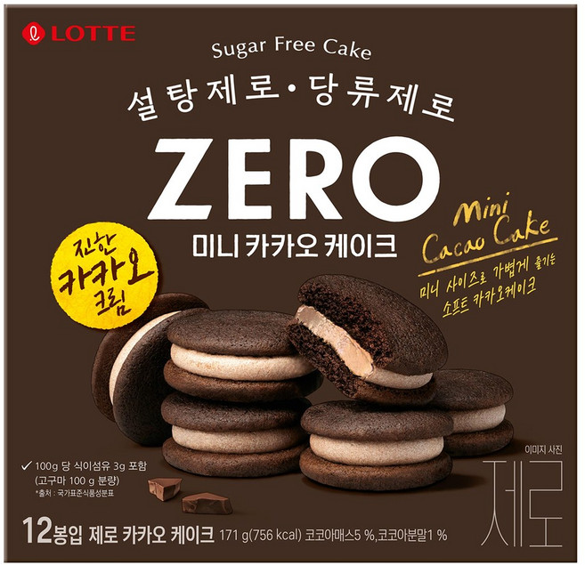 롯데제로 카카오 케이크, 171g, 1개