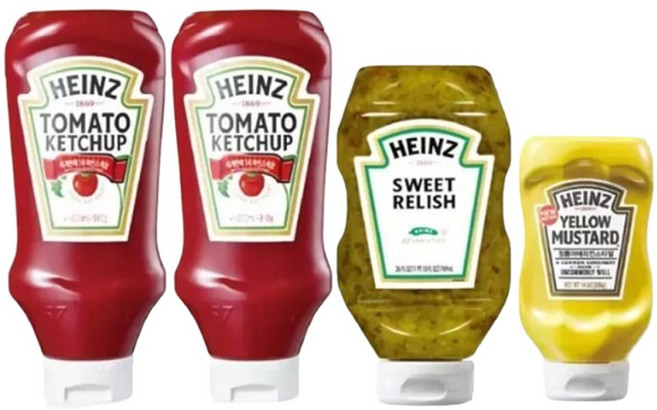 하인즈 소스 핫도그 토마토 케찹 910g x 2 & 스위트 랠리쉬 769ml& 옐로우 머스타드 396g 햄버거 소시지 패, 2개