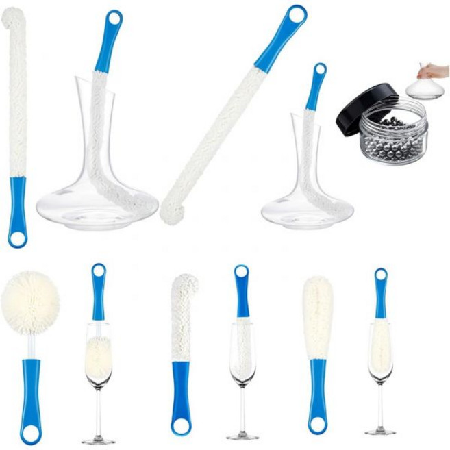 디캔터 청소 브러시 세트 6 와인잔 유연한 병 구슬 포함 가정용 도구 잔잔용, 디캔터 청소 브러시 세트 6 와인잔 유연한 병 구슬 포