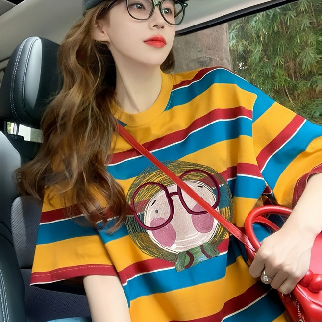 여성 레트로 스트라이프 반팔 티셔츠 여름용 루즈핏 캐주얼 탑 스타일링 세련된 디자인 편안한 착용감 데일리 외출용 20대 30대 추천