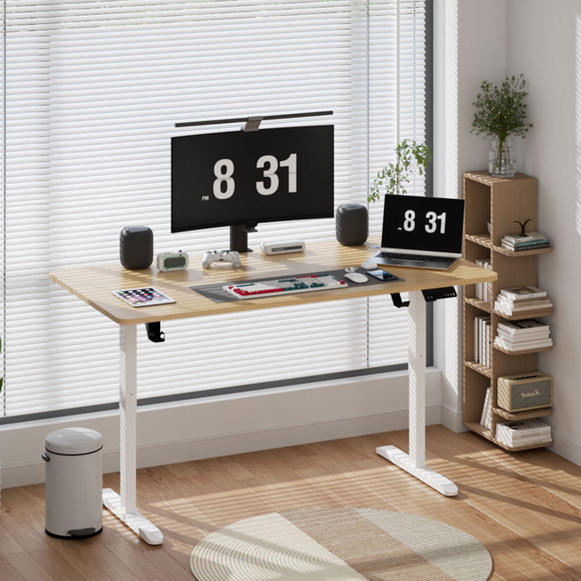 Fahomiss 전동 모션데스크 높이조절 스탠딩 책상 공부 사무용 컴퓨터책상, 애쉬