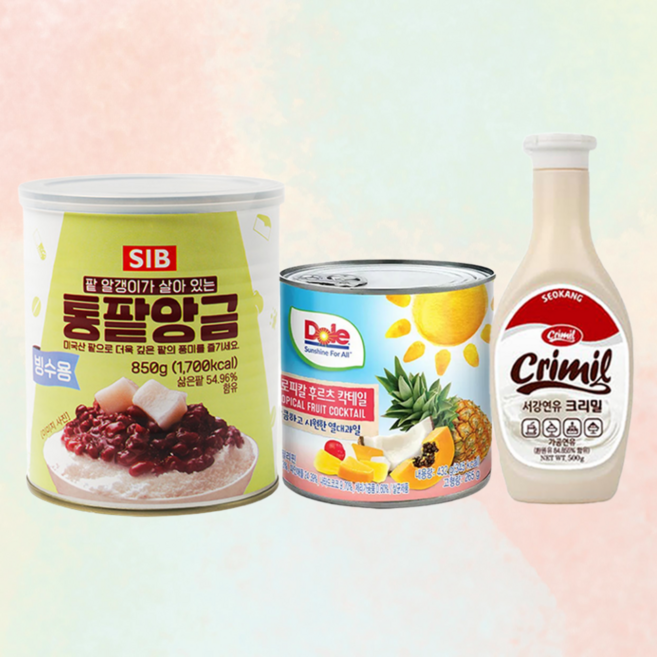 팥빙수 재료 3종 달콤세트 (빙수팥+후르츠칵테일+연유), 1개, 1.782kg