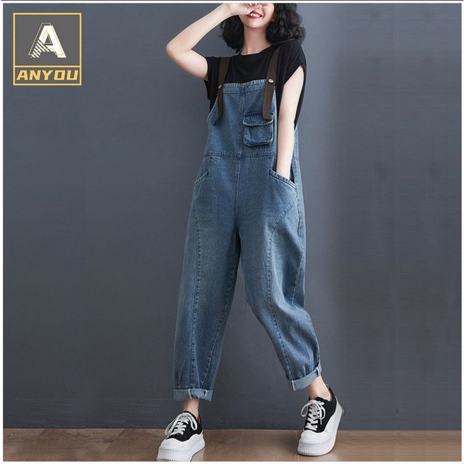 ANYOU 청바지 데님 멜빵바지 데님 바지 여성점프수트 여성청바지 게스점프수트 데님 멜빵바지