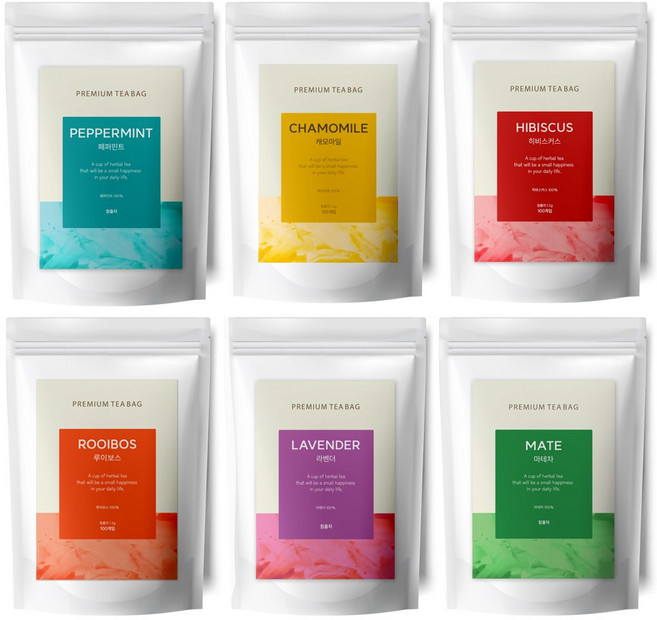 유리아 허브차 삼각티백 버라이어티팩 20T 6종 히비스커스20T+캐모마일20T+페퍼민트20T+마테차20T+루이보스티20T+라벤더20T, 1개, 120개입, 1.2g