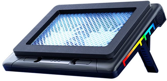 라노 V22 더블 무음 팬 RGB 노트북 쿨링받침대, 1개, 블랙