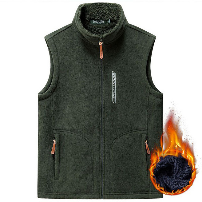 JUSTFEELING 캐주얼 아웃도어 남자 기모 베스트 루즈핏 민소매 플리스 조끼 순색 가을겨울 코트