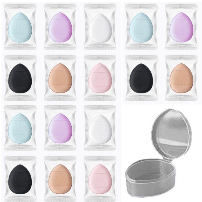 로어링 에어 쿠션 밀착 핑거퍼프 위생 개별포장 휴대용 케이스, 15개, 혼합색상