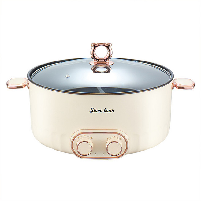Steve bear 雙控鴛鴦電熱鍋，6L大容量，雙區獨立溫控，家用多功能料理鍋, 1個, 38cm