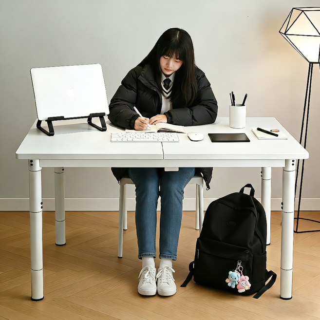 페이머로 (좌식 입식 겸용) 높이조절 1인용 컴퓨터 책상 학생 공부 테이블, 화이트