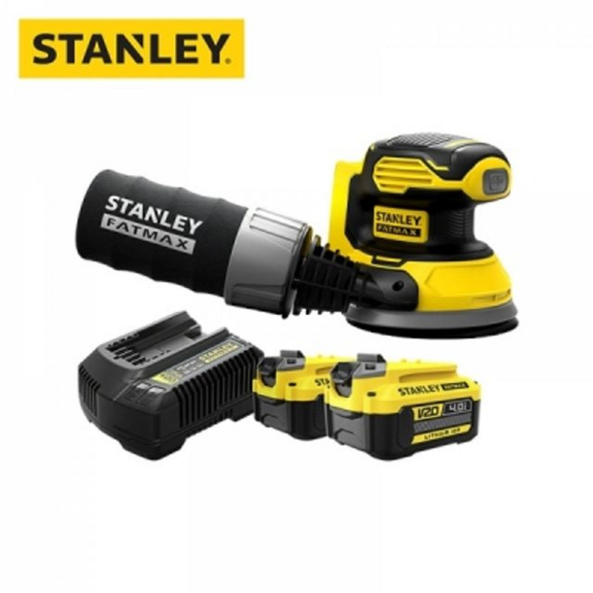 스탠리 SCS220M2S 충전원형샌더 20V 4.0AH 2팩 5인치 더스트백포함 샌딩기 사포질, 1세트
