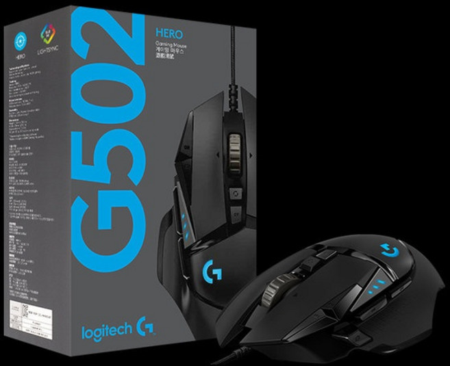 로지텍코리아 유선 게이밍 마우스 초고속 스크롤 25K 25 600 DPI 정품, 블랙