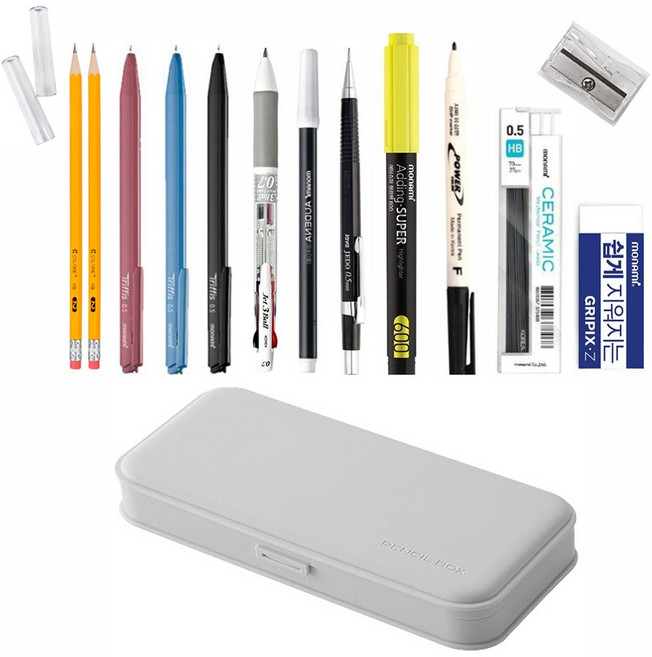 HB문화사 필기구 셋트 펜슬박스 문구셋트 실속 16종 셋트, 그레이(GREY), 1세트