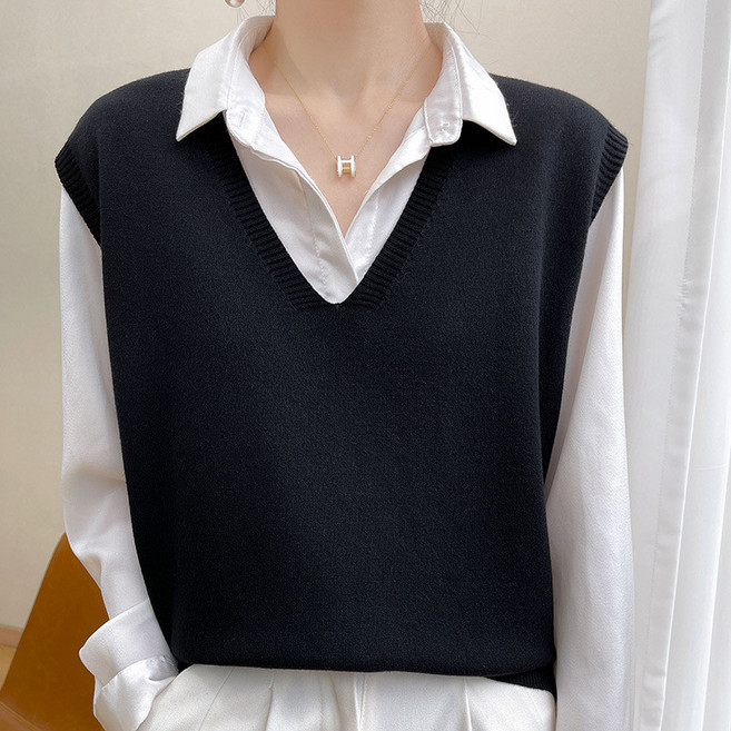 V領針織背心 素色
