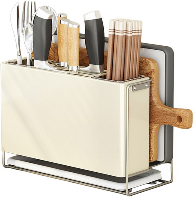 무타공 대용량 칼보관함 칼꽂이 칼블럭 수저통 도마 씽크대 정리대 주방용품 수납함 거치대, 1개, 크림색