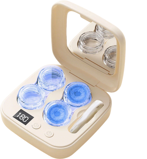 DelightZone 렌즈 세척기 렌즈 케이스 초음파 스마트 무선 UV살균 렌즈 세척기, 화이트, 1개