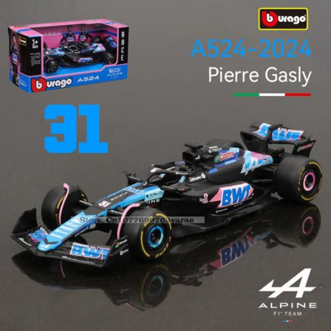 Bburago 143 알파인 F1 팀 A524 2024 10 피에르 가스리 31 에스테반 오콘 합금 자동차 다이 캐스트 모델 장난감 소장 경쟁, 2024 A524-31 blue, 1개
