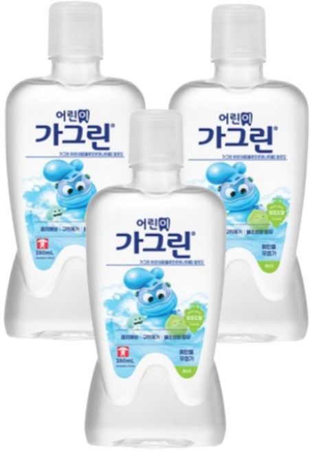 가그린 어린이용 구강세정제 청포도향 랜덤발송, 380ml, 3개