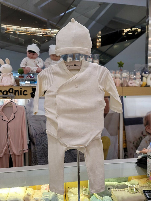 오가닉맘 신생아용 솔리 출산선물 긴소바디수트 + 모자 + 바지 + 쇼핑백 세트 MHFLQS01