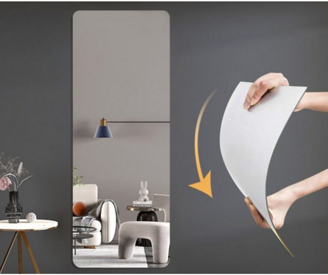 아미성 부착형 아크릴 전신거울, 직사각(라운드코너), 투명