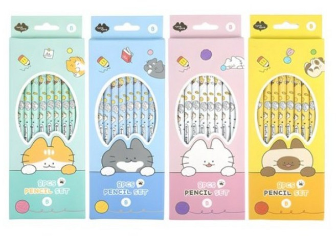 핑크풋 2000 냥냥 연필 B 4종 x 8개 세트, 혼합색상, 32개