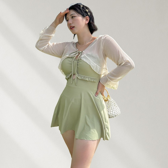 55~77 비키비키 엘프 원피스 비키니+커버업 세트 빅사이즈 가디건 원피스수영복 수영복 치마 임산부 임산부수영복, ONE COLOR
