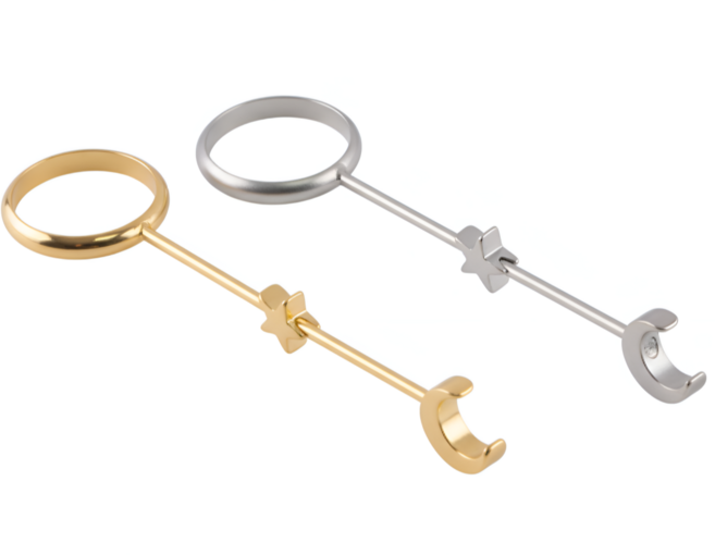 오브닛 [1+1] 찌든내 걱정 없는 담배 홀더 반지 흡연 냄새 제거 방지용 시가렛 집게, 2개, [초승달] 골드+실버