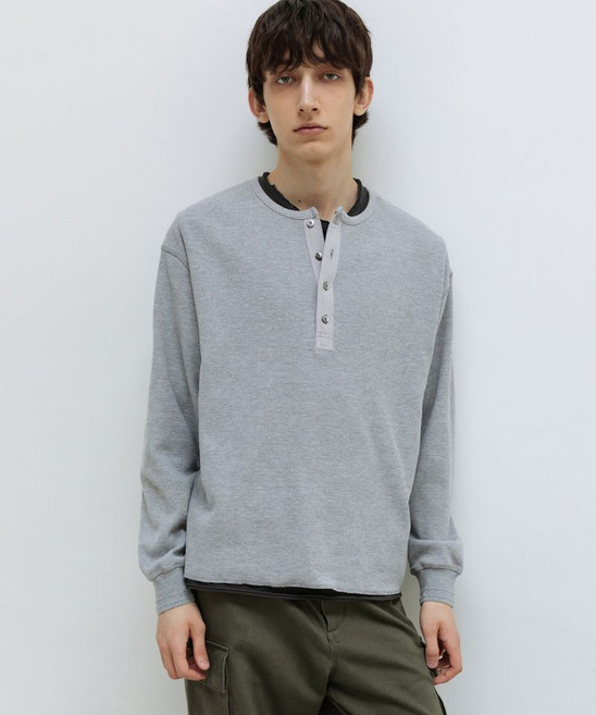 인사일런스 INSILENCE 와플 헨리넥 롱슬리브 MELANGE GREY