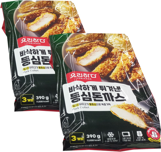 요리하다 바삭하게 튀겨낸 등심돈까스 아이스포장, 2개, 390g
