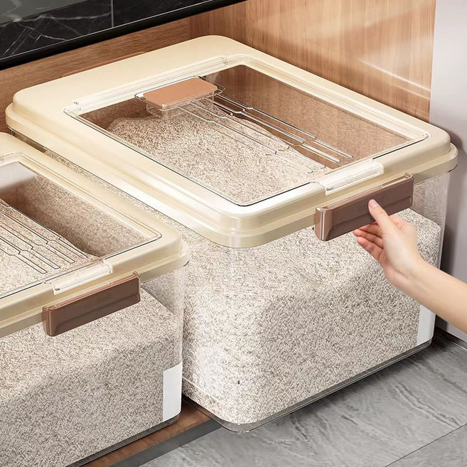 style dr 쌀보관통 일상쏙 밀폐식 계량 쌀통 밀폐용기 진공쌀통 대용량 방충 방습 쌀통 쌀통, 1개, 흰색