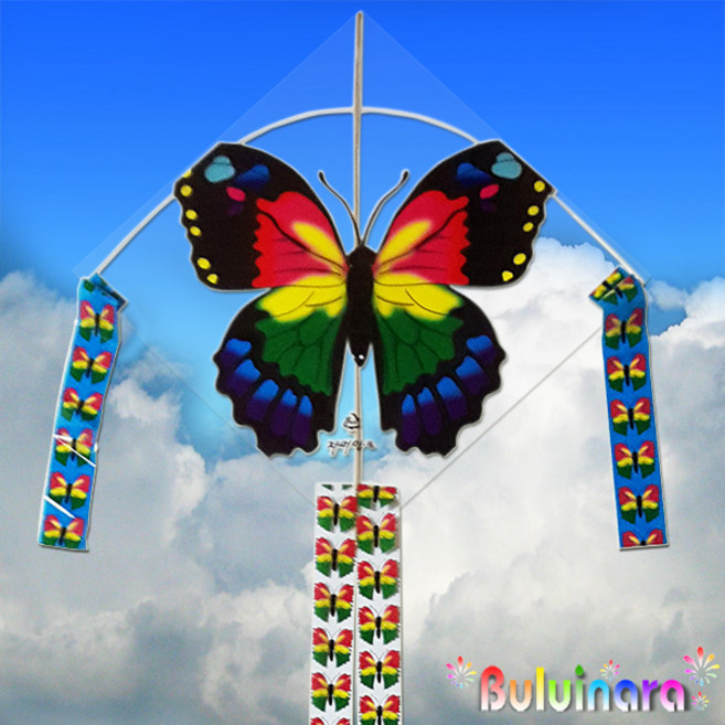 불의나라 국산 비닐 가오리연 + 얼레 (독수리연 공작새연 나비연), 비닐나비연, 육각얼레 대형, 1개