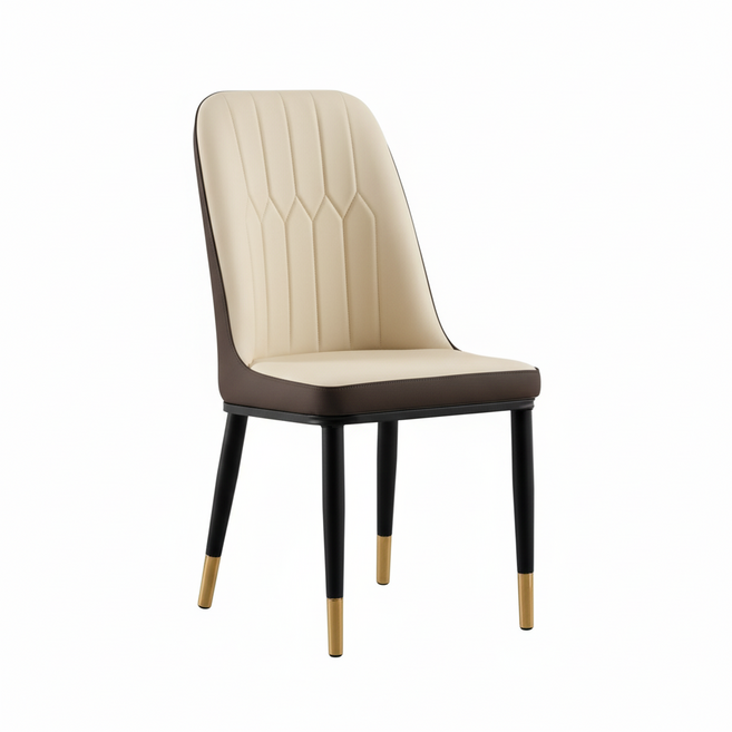 好的家居 北歐皮革撞色餐椅, 米白+深咖啡(拼色), 1件