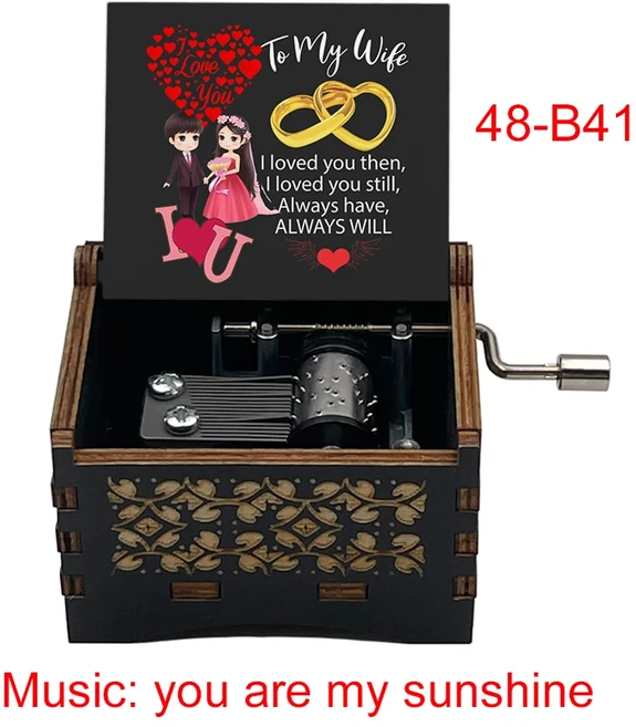 당신은 내 햇빛 뮤직 박스 검은 나무 새로운 디자인 친구 남편 아내 여자 친구 딸 생일 크리스마스 귀여운, 03 빨간