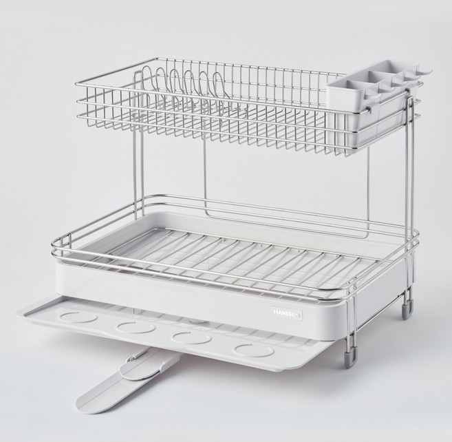 한샘 세미 확장형 스텐 식기건조대, 1개, 화이트/스텐, 2단