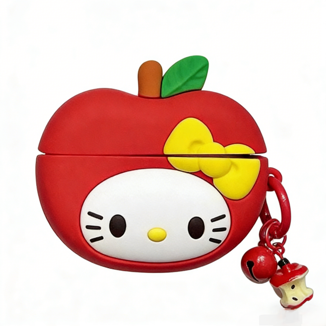 귀여운 입체 사과 키티 디자인 에어팟 프로/프로2 케이스+키링 세트, 1개, 빨강, AirPods pro