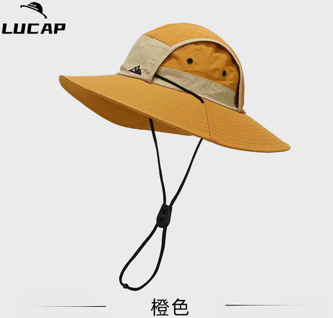 LU CAP 速乾拼色戶外防曬登山帽 防水防風漁夫帽 男戶外露營遮陽帽, 橙色,均碼