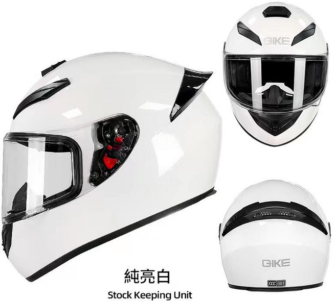 QKE 騎士全罩式機車安全帽, 純白亮 透鏡