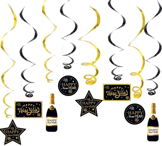 2026년 새해 테마 파티 블랙 골든 장식 배너 스파이럴 케이크 토퍼 풍선 전야 용품, 13 형광 노란색, 1개
