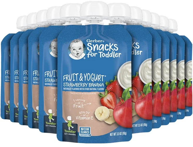 거버 스테이지 2 베이비푸드 퓨레 파우치, 12개, 99g, 과일 요거트 딸기 바나나 - 쿠팡