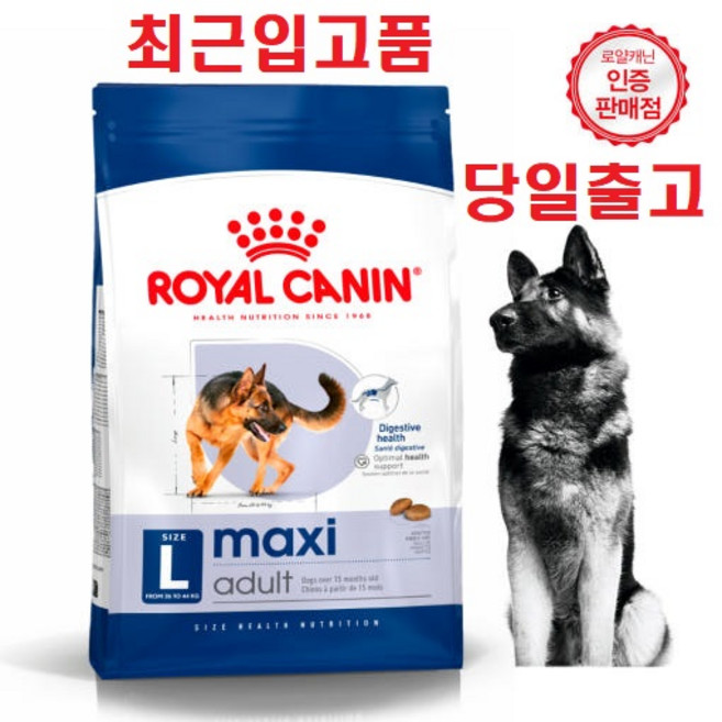 당일출고(최근입고분) 로얄캐닌 강아지 사료 맥시 어덜트 중형견 대형견 보더콜리 진돗개 리트리버 사료 증정)헬로 오리껌1개, 10kg, 1개, 닭+오리