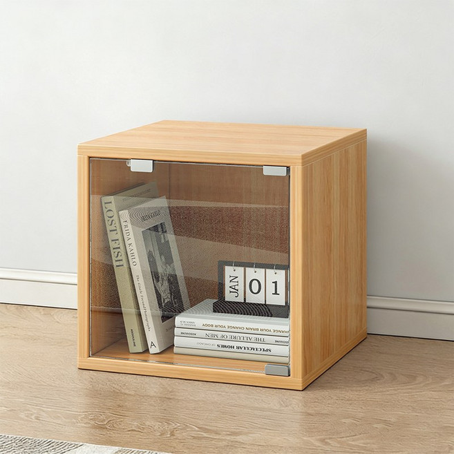 SeekFun 큐브 책장 모듈형 수납장 다용도 거실 수납 경량 이동식 공간활용 가구, 1개, 원목색(아크릴 문)