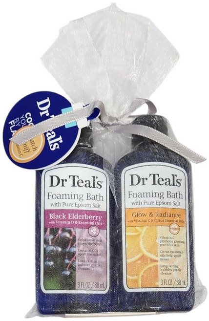 Dr Teal's 퓨어 엡섬 솔트가 함유된 거품 목욕 선물 세트 블랙 엘더베리 및 글로우 앤 래디언스 각 88.6ml(3온스), 1, 88.6ml