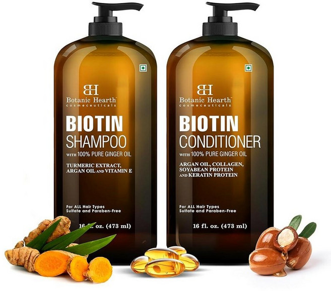 Botanic Hearth 퍼플 샴푸 및 컨디셔너 세트 | 금발 실버 흰머리의 모든 색조에 적합 하이라이트 향상 황산염 프리 파라벤 각 400ml(16온스), Biotin Ginger Oil, 32 Fl Oz (1개)